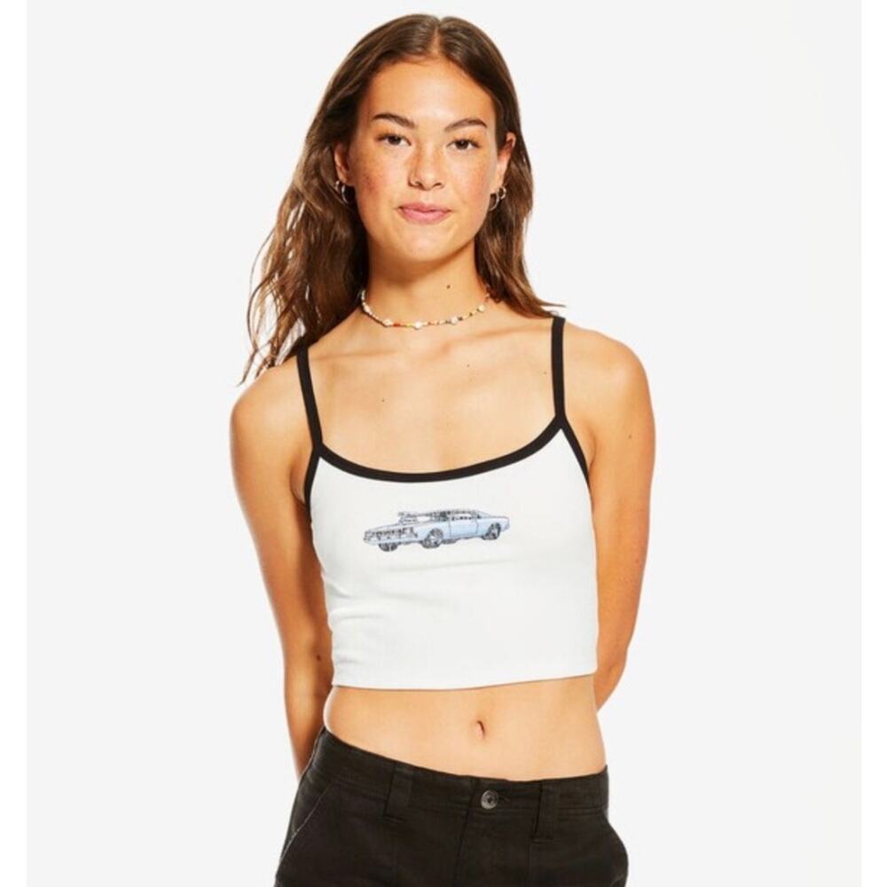 Aeropostale Ribbed Car Graphic Baby Tank Top Spaghetti Strap Cropped Stretch EUC
